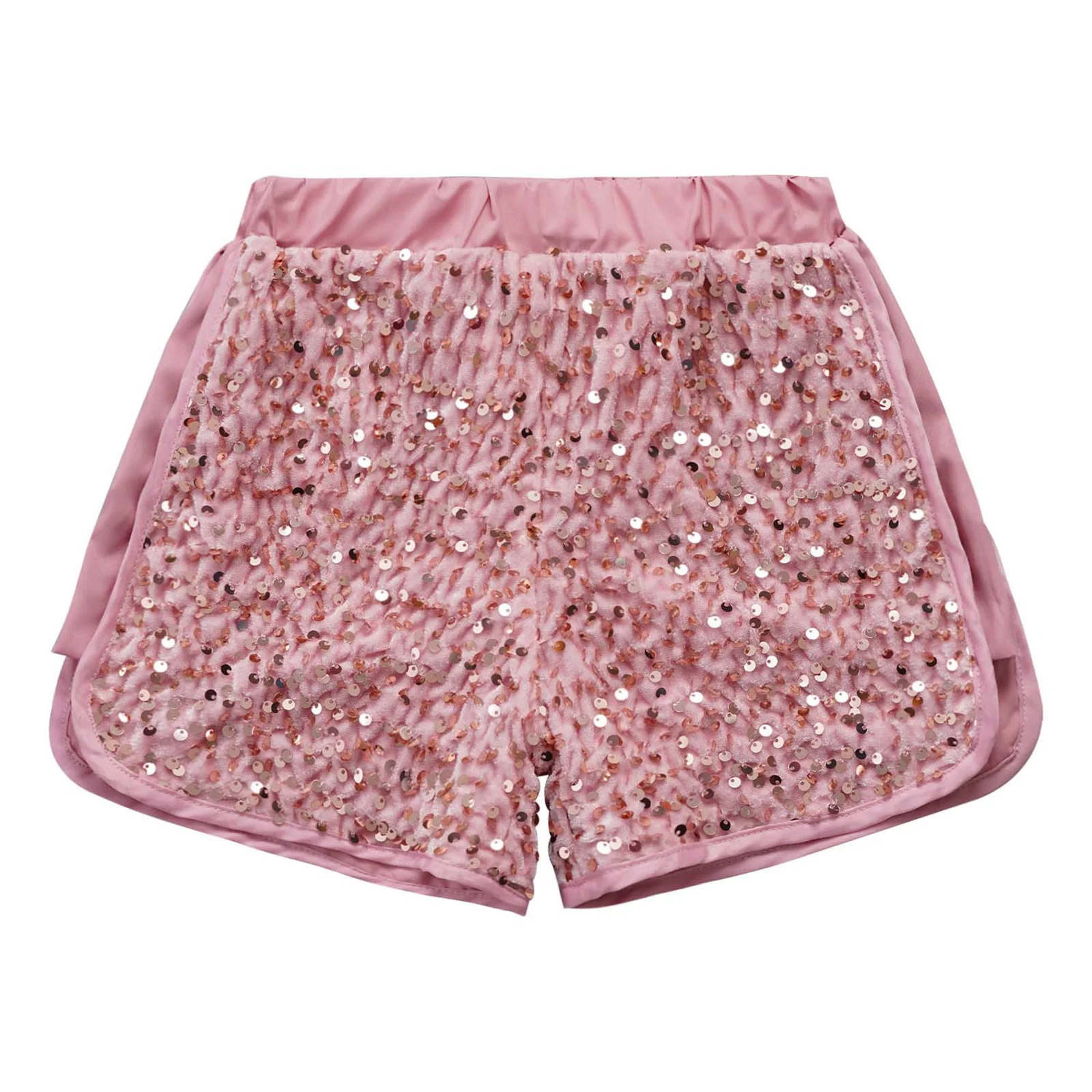 

Kids Girls Sparkling Sequins Velvet Shorts Elastic Waistband Sides Slit Hot Pants for Birthday Party Stage Performance Dancewear