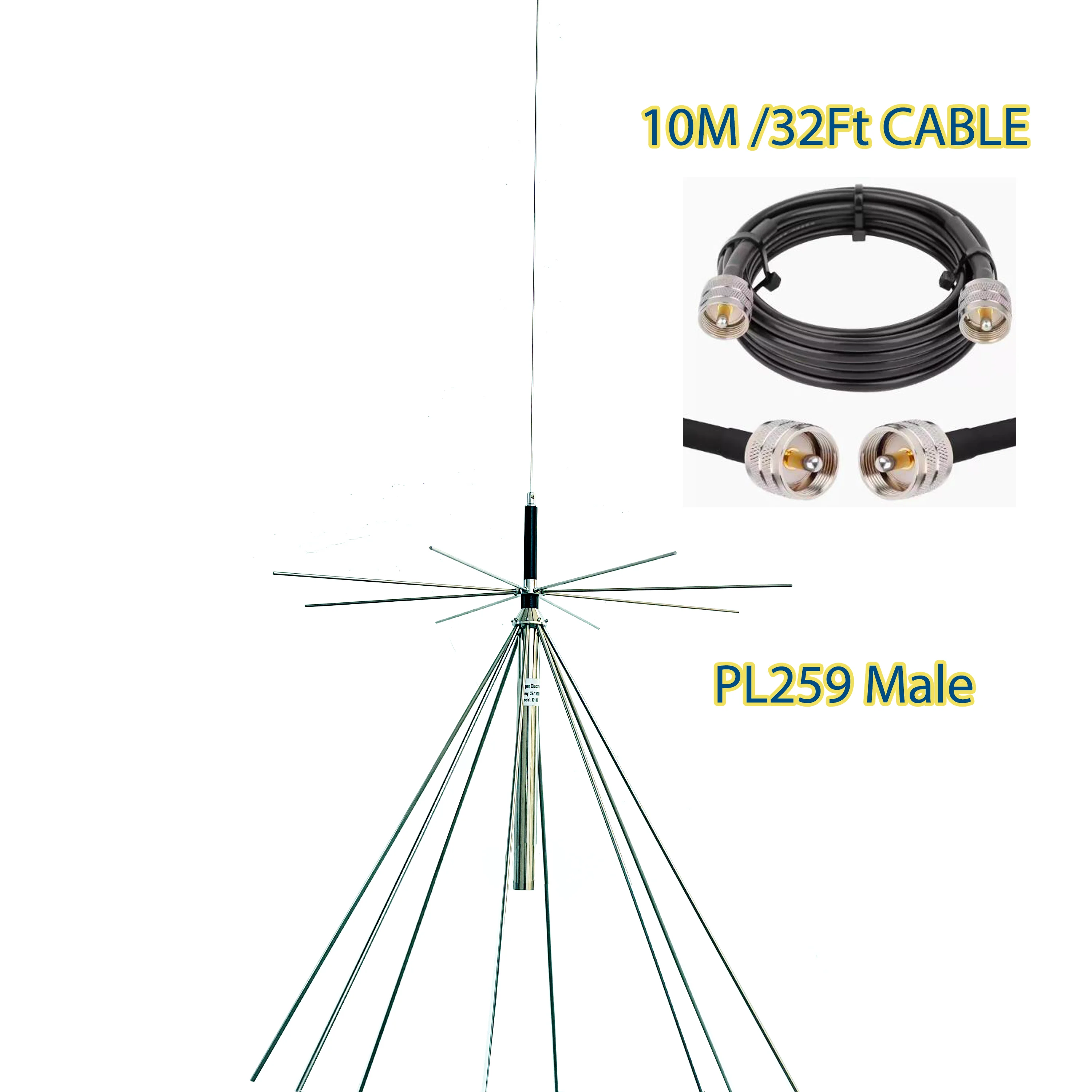 Discone 안테나 D3000 스캐너 안테나 CB UHF VHF 안테나 SDR 라디오 용 25-3000MHz HF VHF 전송 수신
