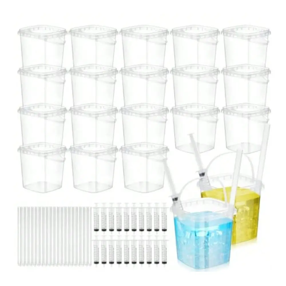 

Set Disposable Drink Buckets With Lids And Straws 33.8 Oz Mini Cocktail Bucket Cups With Handle And Beverage Clear Plastic Part
