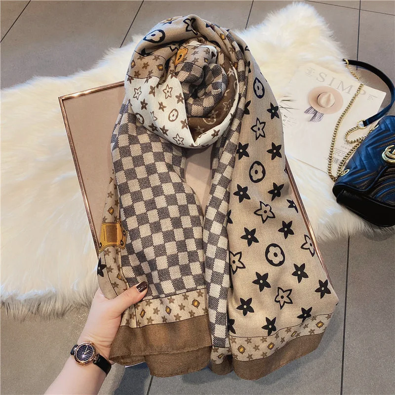 Maze Star Lattice Scarf Women Spring and Autumn Fashion Gauze Scarf Cotton and Linen Warm Shawl Levity Light Luxury High Design