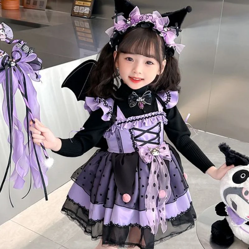 Kawaii Sanrio Kuromi Spring Autumn Girl Cute Cartoon Lolita Dress Birthday Party Role Play Tutu Dress Dress Gift Girl Gift