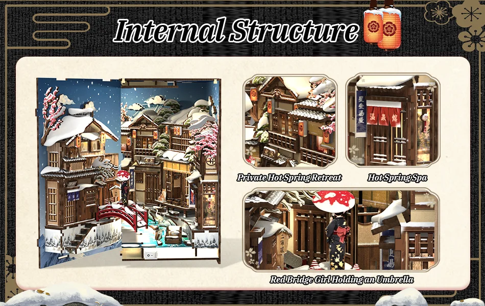 CUTEBEE DIY Book Nook Kit Japanese Sakura 3D Puzzle Dollhouse for Bookshelf Unique Craft Gift for Book Lover Christmas Miniature