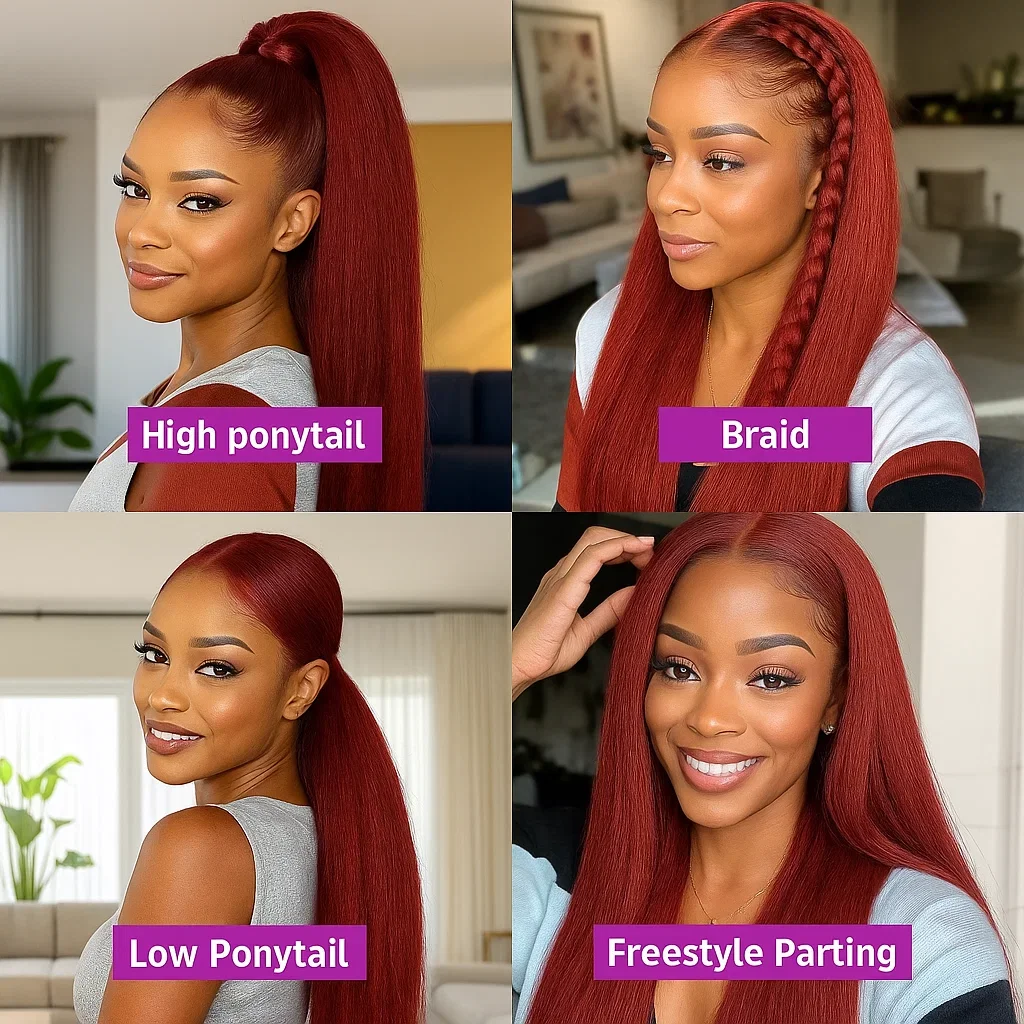 البني المحمر غريب مستقيم الدانتيل الشفاف الجبهة باروكة من شعر طبيعي 13x4 HD الدانتيل الباروكة الأمامية 4x4 إغلاق الباروكات الملونة للنساء