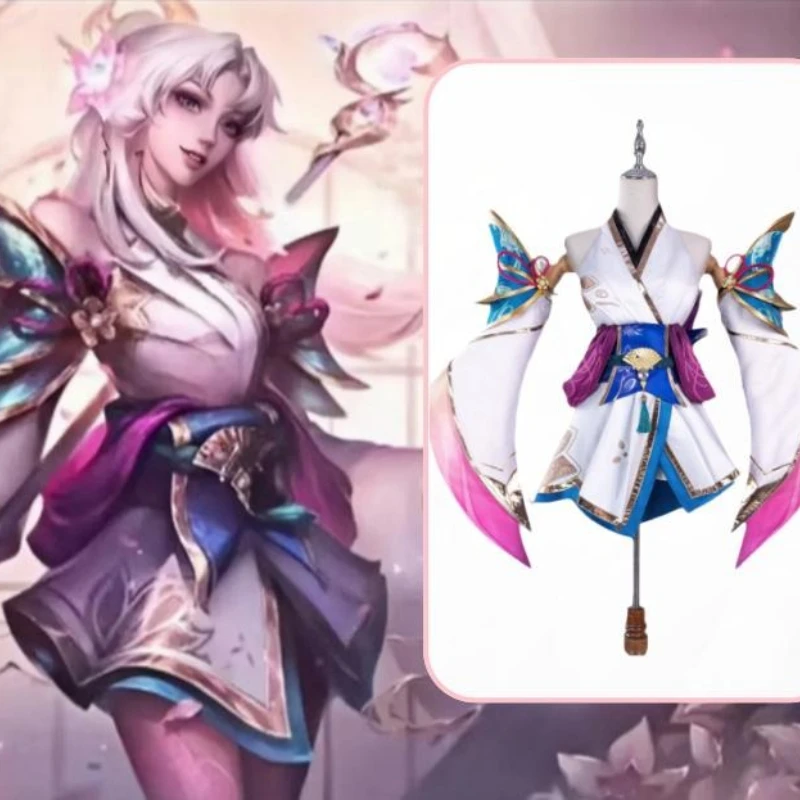リーグ・オブ・レジェンド-lol-スピリットブロッサム-ルクス-コスプレ衣装-ピンク-ホワイト-ドレス-アニメ-ゲーム-衣装-ウィッグ-コミックコン-ハロウィンパーティー用