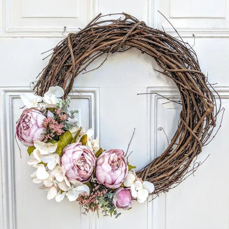 Round Natural Rattan Ring Christmas Garland Hanging Ornament DIY Floral Wreath Wedding Decoration Home Decor 10/12/15/20/25/30cm