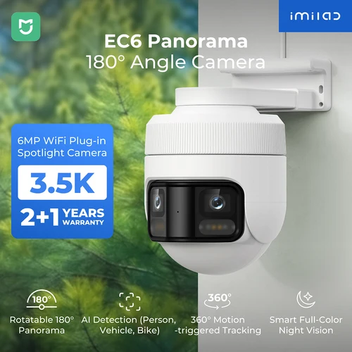 IMILAB Nuevo 3.5K 180 ° Cámara panorámica para exteriores Cámara de seguridad PTZ para el hogar Lente dual Visión nocturna en color Adapt MiHome - Panorama EC6