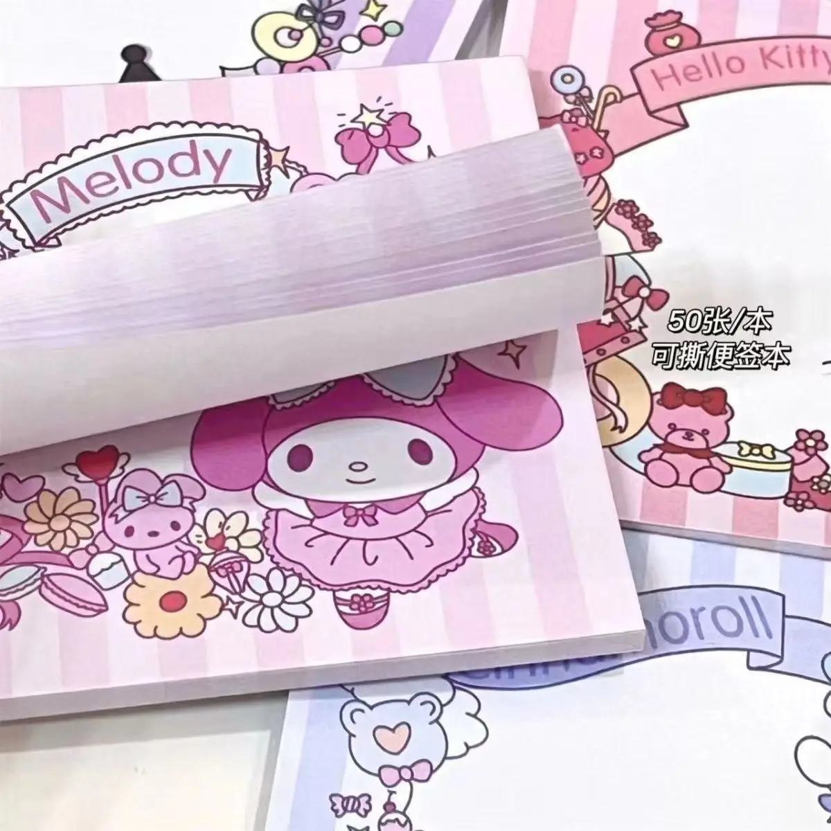 50Pages Sanrio Hello Kitty Cinnamoroll Kuromi Small Student Notes Sticker Book Sticky Notepad Office School Supplies Notebook