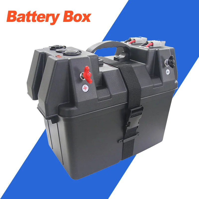 12-24V Marine-Batteriebox mit USB-Ladegerät & Voltmeter – Tragbares Stromzentrum für Boot, Kajak, Wohnmobil, Outdoor-Einsatz