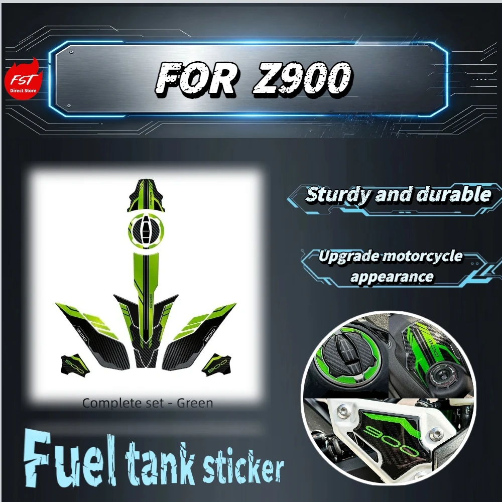 For Z900 Green Full Set 3D Epoxy Resin Anti Slip Tank Stickers Scratch Resistant Fuel Body Protector Motorcycle Mod Parts