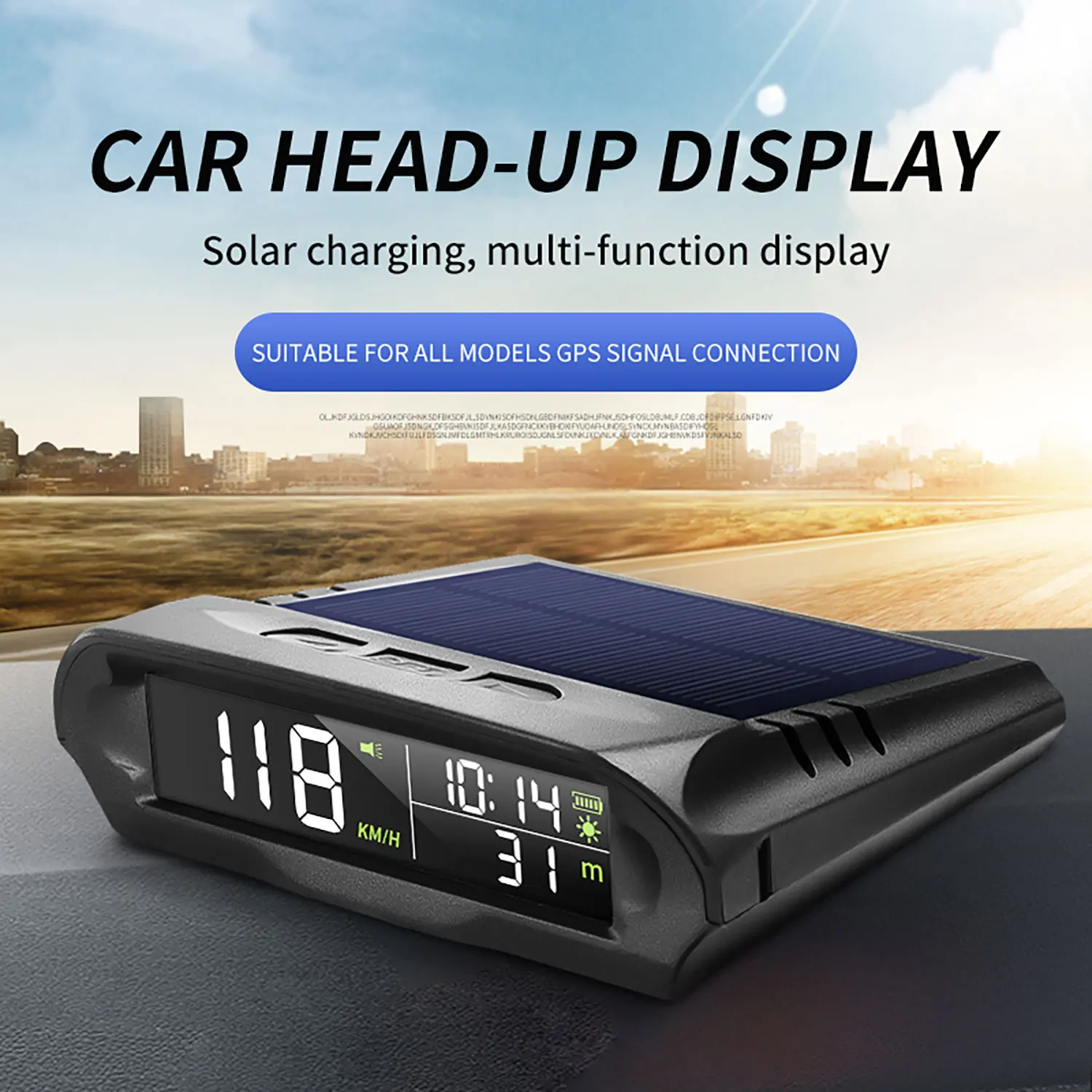 Solar Digital Car OBD2 HUD GPS Head Up Display Auto Speedometer Over-Speed Fatigued Driving Reminder Car Clock Temperature Show