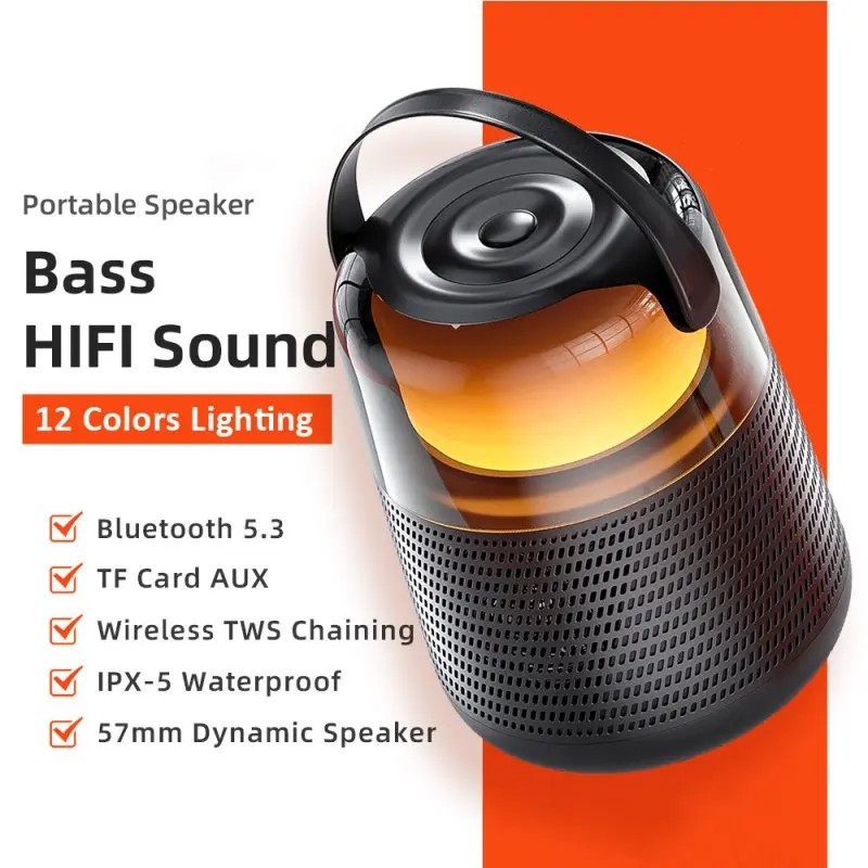 HI-FI Высокое качество звука Высокое разрешение Стерео объемный звук Портативный беспроводной Bluetooth5.3 динамик Красочный светодиодный светильник