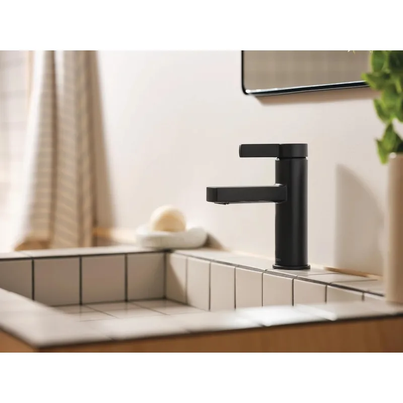 Beric Matte Black Modern One-Handle Single Faucet with Drain Assembly and Optional Deckplate for Your Bath Sink, 84774BL