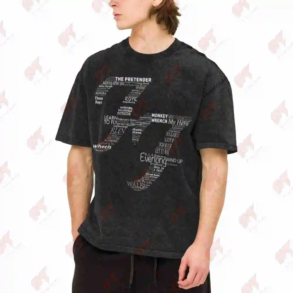 Foo Typographic Nametextlogo Vintage Washed Tee Pure Cotton T-Shirt