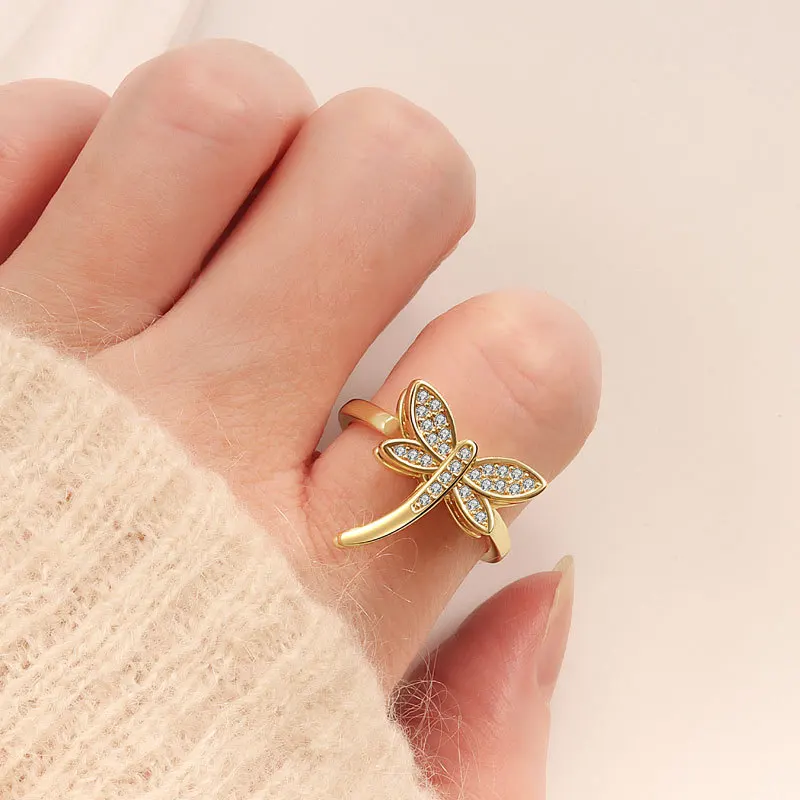 925 Sterling Silver Rotatable Insect Elements Dragonfly Ring For Women Gift Relieve Stress Ring Jewelry Wholesale