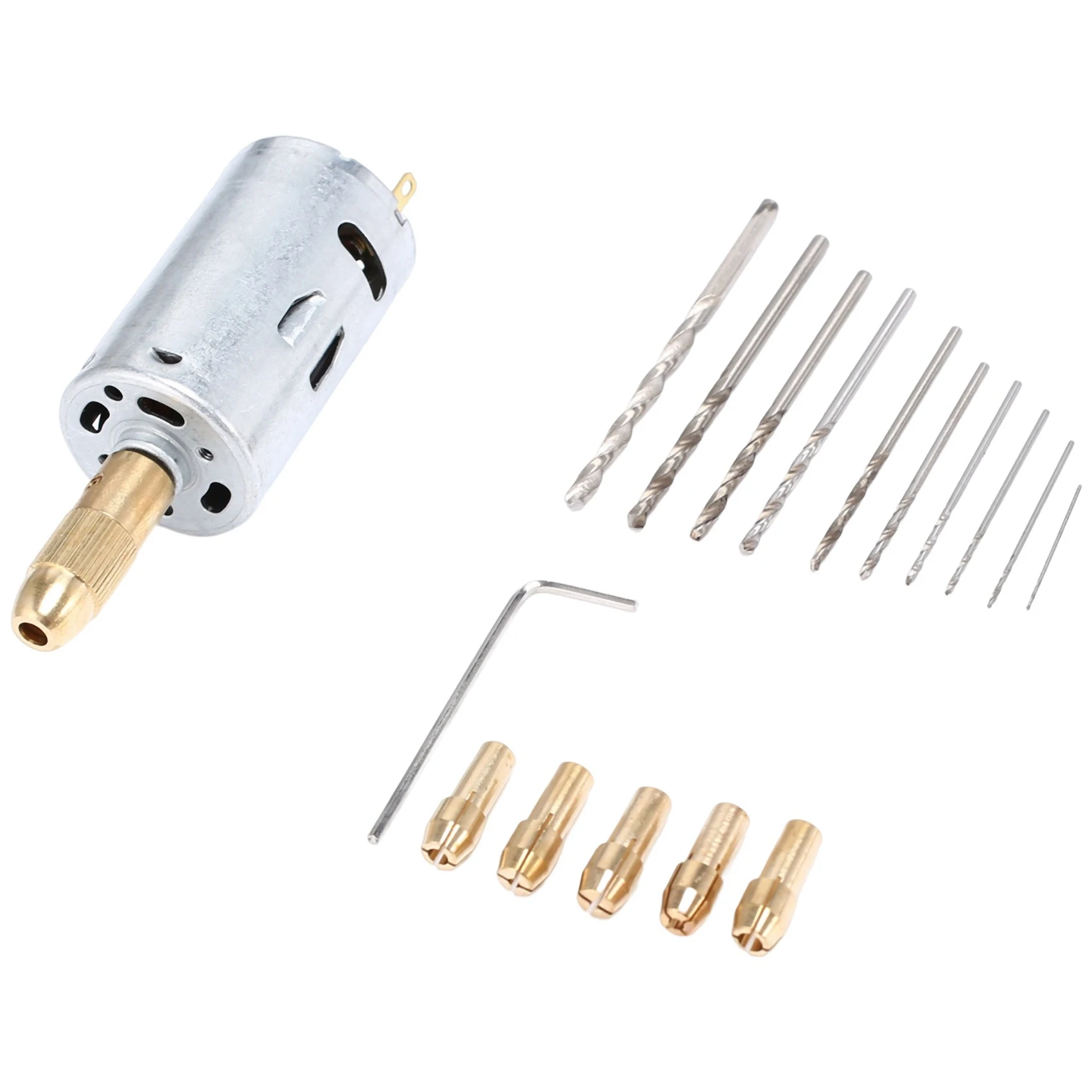 Mini Electric Hand Drill Bit Set DC 12V Motor 0.5-3mm HSS Twist Drill Bit with 5Pcs Chuck Collets Fits Drilling Hole SawB84B