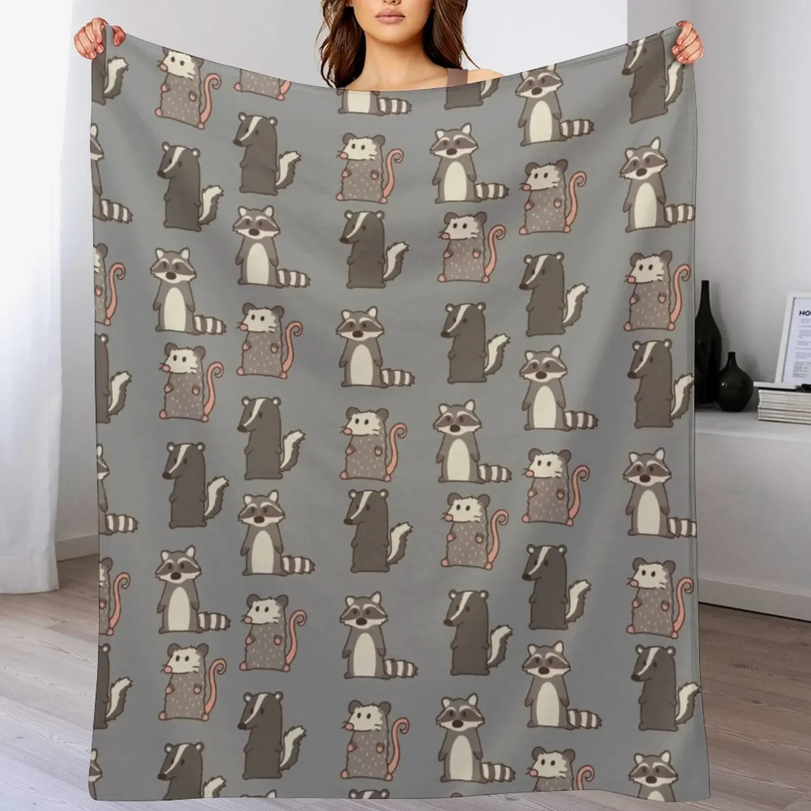

raccoon, opossum & skunk woodland friends #2 Throw Blanket for babies Thins Blankets For Sofas Furry Blankets