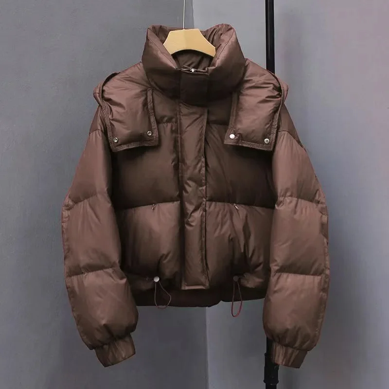 المرأة الشتاء القطن وسادة مبطنة عارضة مقنعين رشاقته جيب أسفل معطف فضفاض سستة أزرار قصيرة بسيطة الدافئة سترة معطف #2