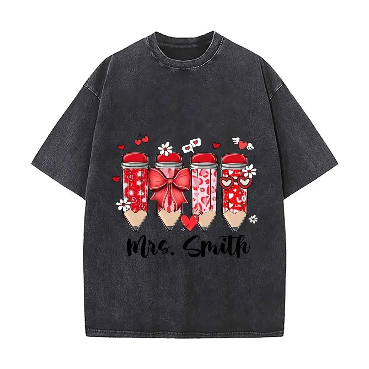 Personalized Valentine Pencil Vintage Distressed Loose Streetwear Tops for Campus Days