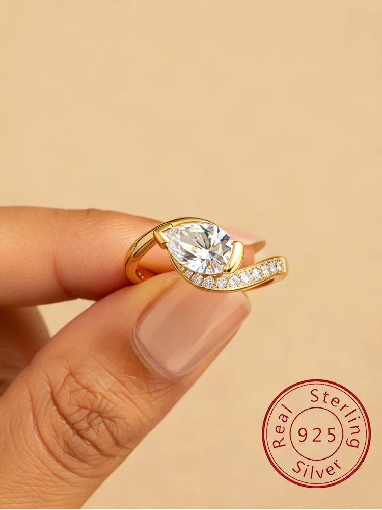 925er Sterlingsilber, exquisiter modischer Wassertropfen-Zirkon-Ring für Frauen, Verlobung, Hochzeit, Jahrestag, hochwertiger edler Schmuck