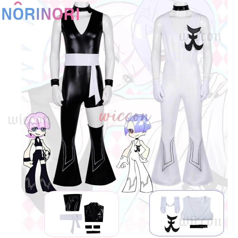 New Panty & Stocking Polyurethane Cosplay Anime Black White Polyester Sexy Uniform Set Brother Party Play Outfit