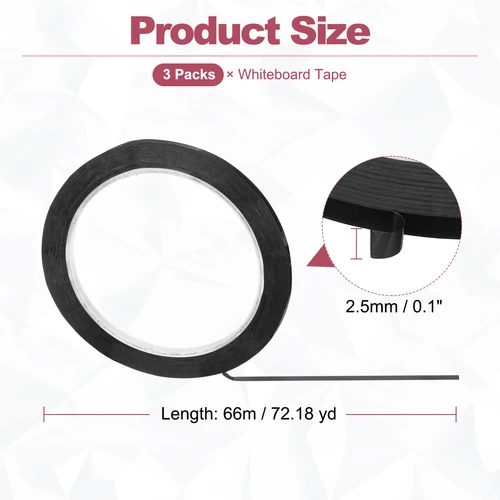 Imagen 2 del producto Paquete de 3/5 cintas de pizarra blanca de 66m, cinta artística de borrado en seco, cinta fina a rayas para gráficos, dibujo de cuadrícula, marcado eléctrico