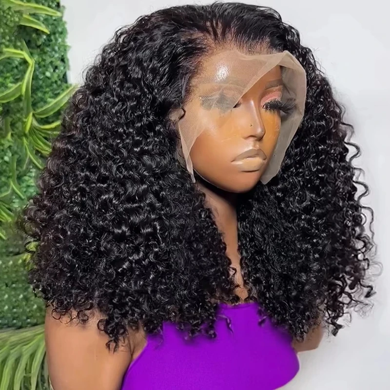 

Deep Wave 13x4 Lace Frontal Bob Wig 200% Density Water Wave Invisible Lace Wigs Brazilian Pre Plucked 100% Human Hair Wigs #1B