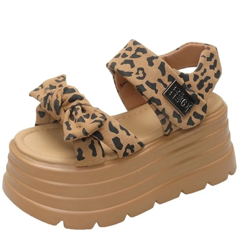 

Женские сандалии на высокой платформе 8 см, лето 202, дышащие женские кроссовки на высоком каблуке, на танкетке, на массивном каблуке с узлом-бабочкой, Sandalias Mujer