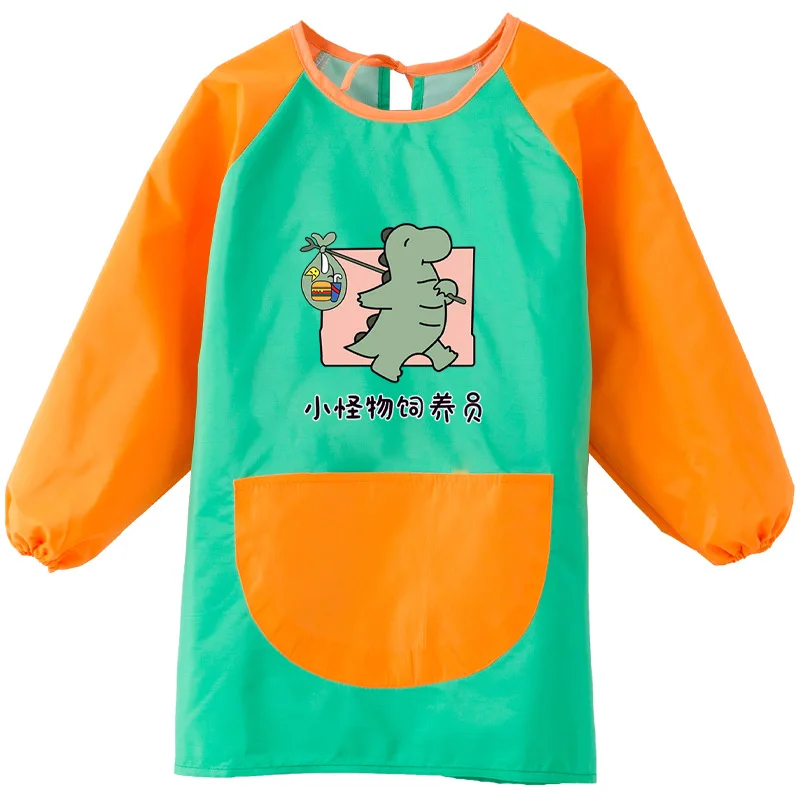 Baby eating smock waterproof children\'s painting apron for big children logo printing art diy long sleeve kindergarten