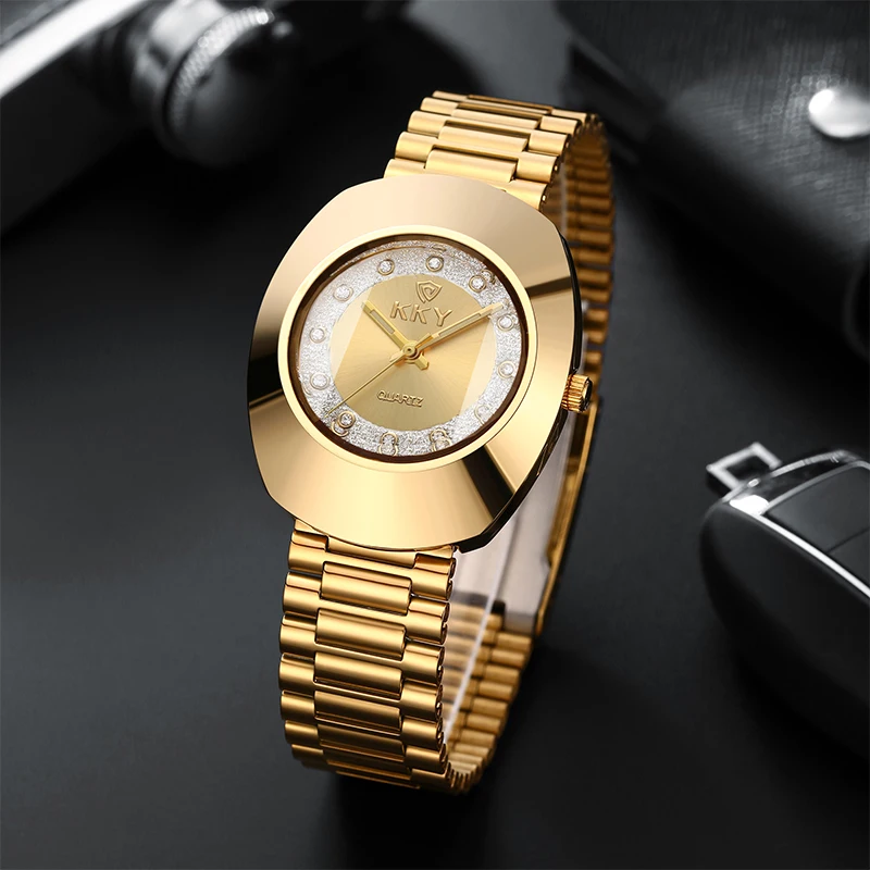 KKY 2024 Luxury Golden Quartz Wristwatches For Women Ladies Fashion Waterproof Female Rhinestone Girl Watches Relogio Feminino C