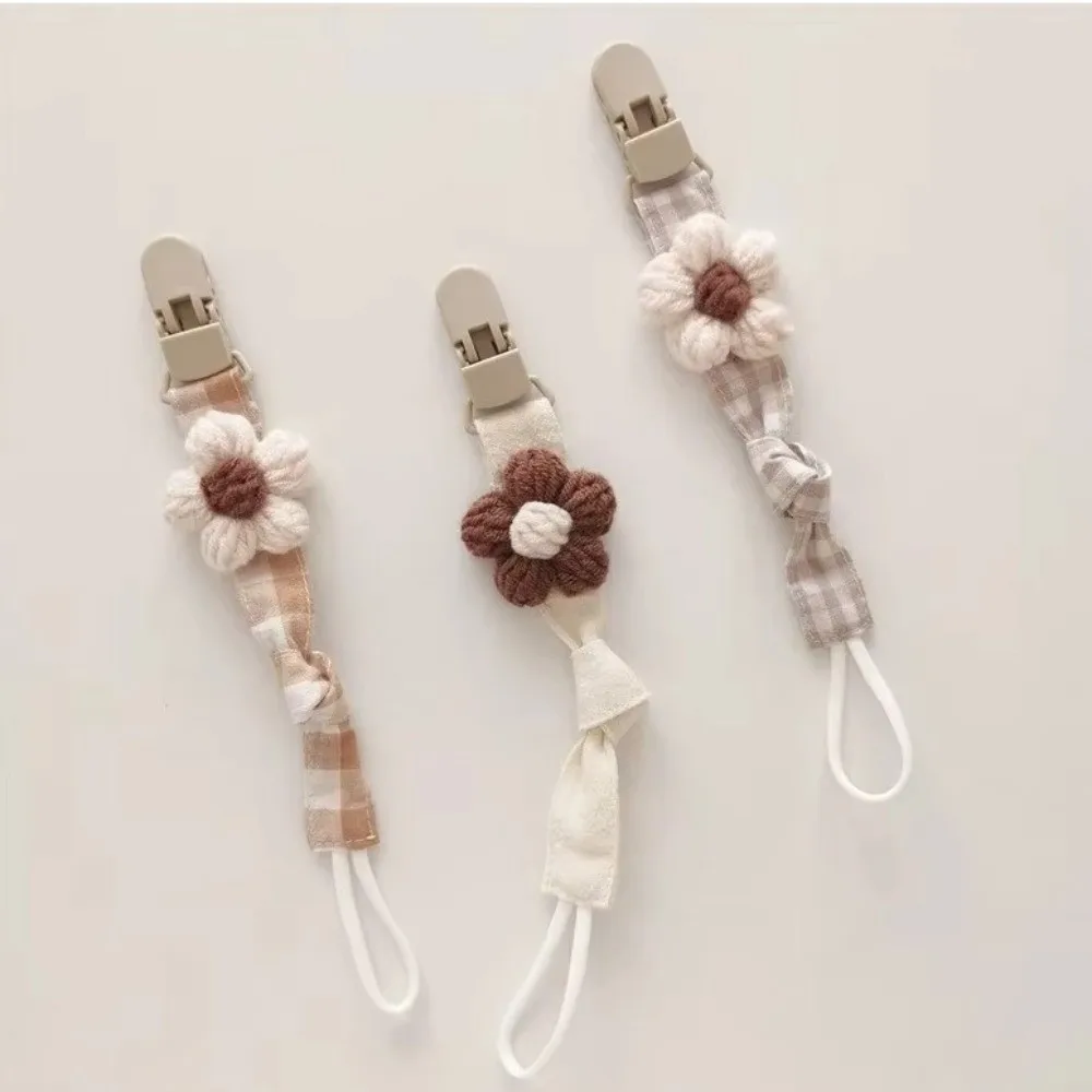 

Cute Cute Flower Dummy Nipple Holder Plaid Plastic Baby Pacifier Chain Colorful Anti-drop Embroidery Pacifier Clips Children