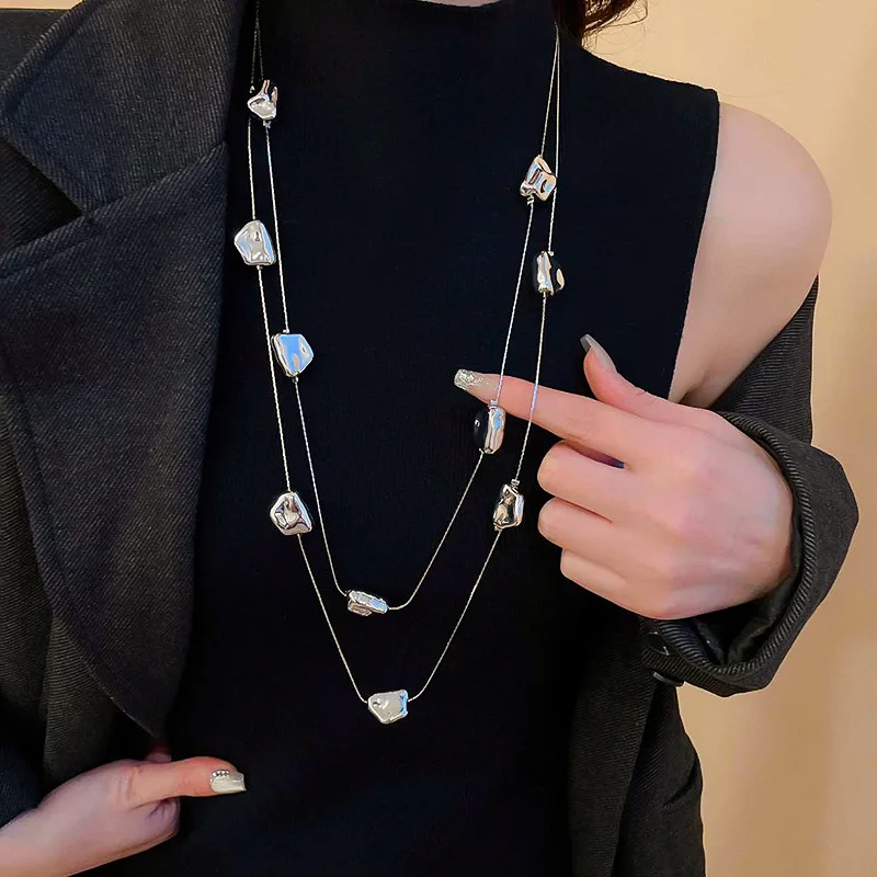 Trend Exaggerated Elegant Jewelry Irregular Big CCB Pendant Necklace For Women Fashion Multi-Layer Long Line Chain Necklace