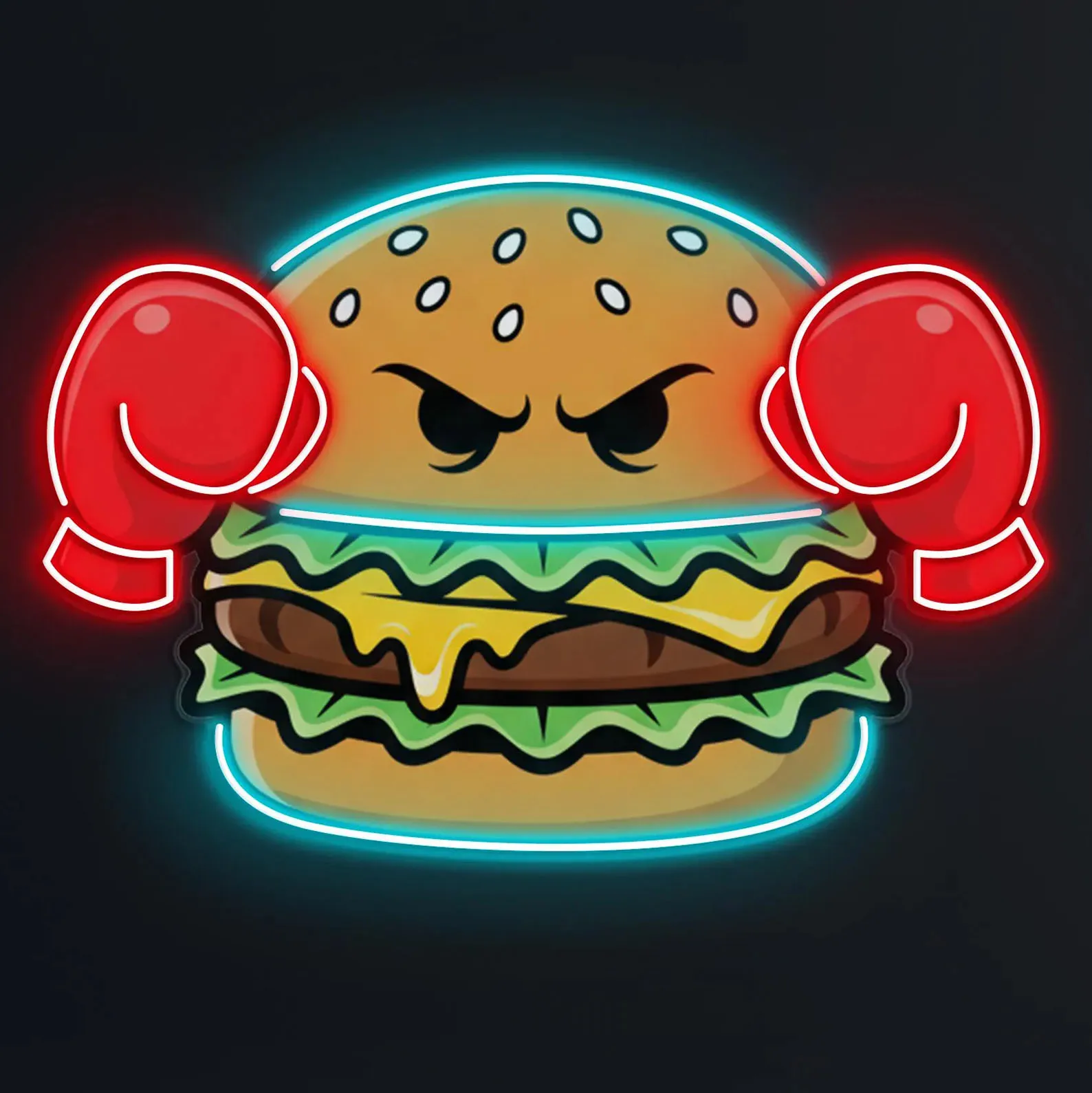 Boxing Burger Neon Sign,Angry Burger Decor,Burger Shop Decor,Funny Fast Food Kitchen Decor,Burger Lover Gift,Restaurant Neon Art