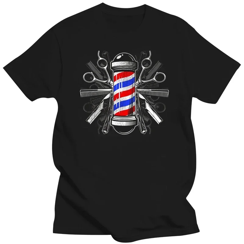 2023 New Summer Cool Tee Shirt Men Women Barbers Pole Scissor Hair Clippers Comb T Shirt - Barber Tee Cotton T-Shirt EU Size