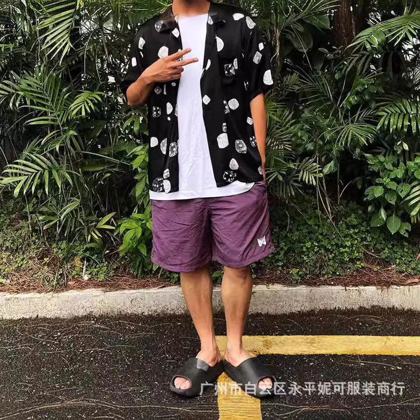 Needles ssz Track Butterfly Embroidered Shorts Quick-Dry Nylon Loose-Fit Sports Casual Beach Pants for Men Cleanfit
