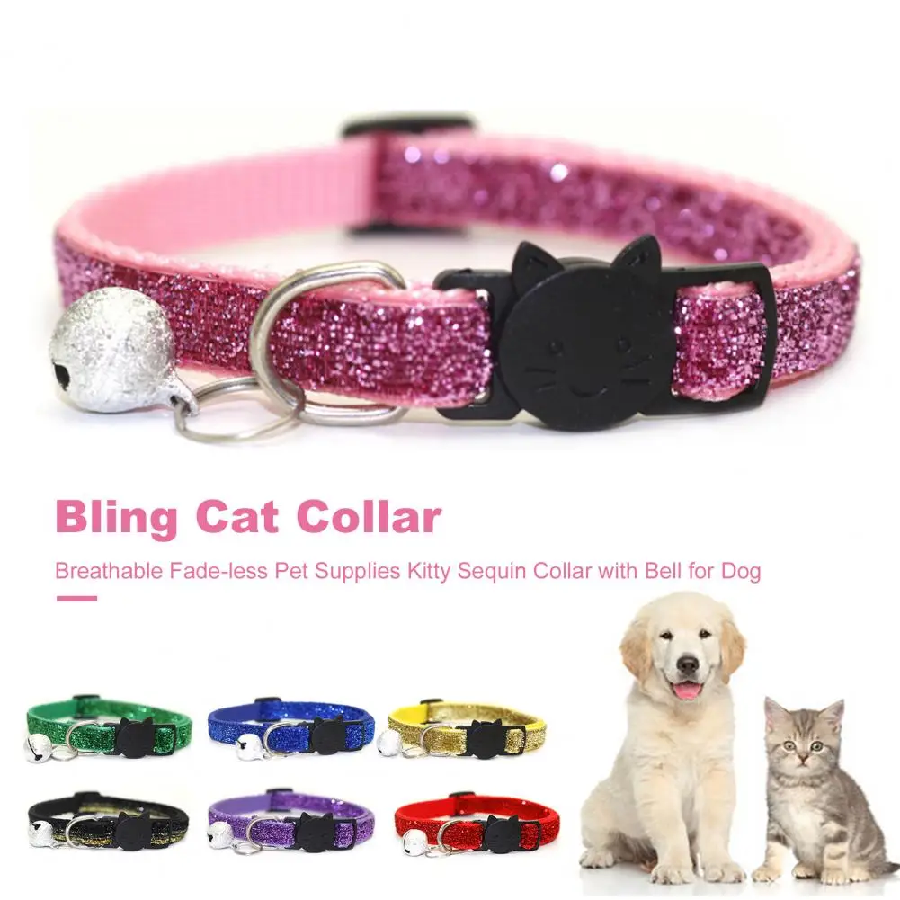 

Bling Cat Collar Fade-less Pet Supplies Kitty Sequin Collar With Bell for Dog Chihuahua Pug Dog Collar Pet Accessory Collar Gato