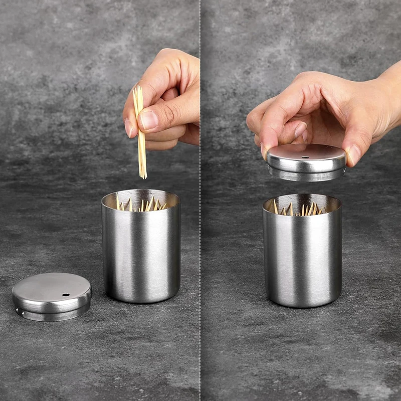 Stainless Steel Toothpick Holder Household Living Room Storage Tube Creative Simple Portable Toothpick Holder Cotton Swab Holder