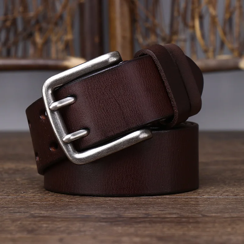 

3.8cm Cowskin Genuine Leather Double Needle Pin Buckle Luxury Thick Retro High Quality Belt Men Jeans Designer Cowboy Cintos