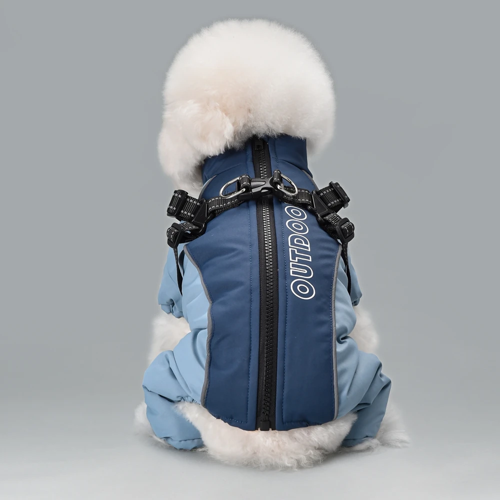 Geschirr Overall Hundekleidung Kleiner Welpe Mittelgroßes Tier Haustier Windjacke Schneeoverall Winter Fleece Polsterung Pudel York Schneeanzug – Detail 13