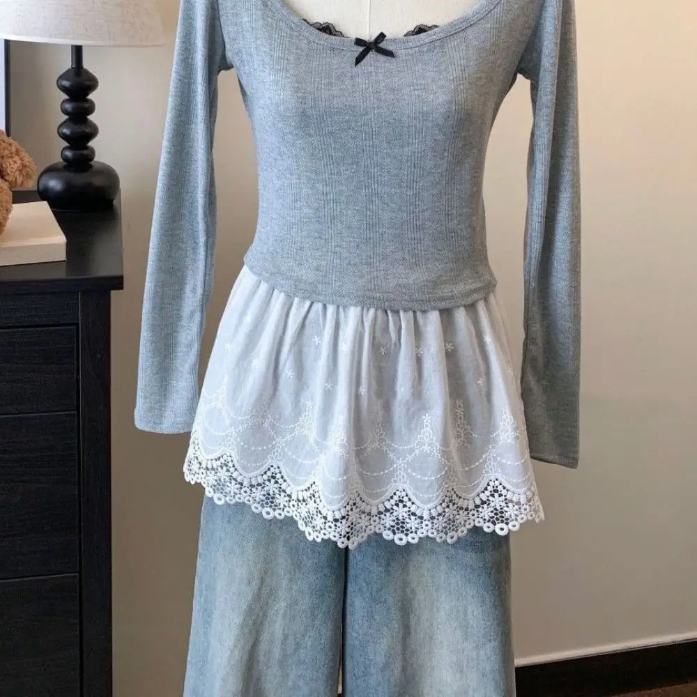 التطريز زهرة الدانتيل تنورة زلات المضادة للوهج شبكة الدانتيل بطانة ثوب نسائي هايت الخصر الكورية نمط الحلو فستان قصير قصير #5