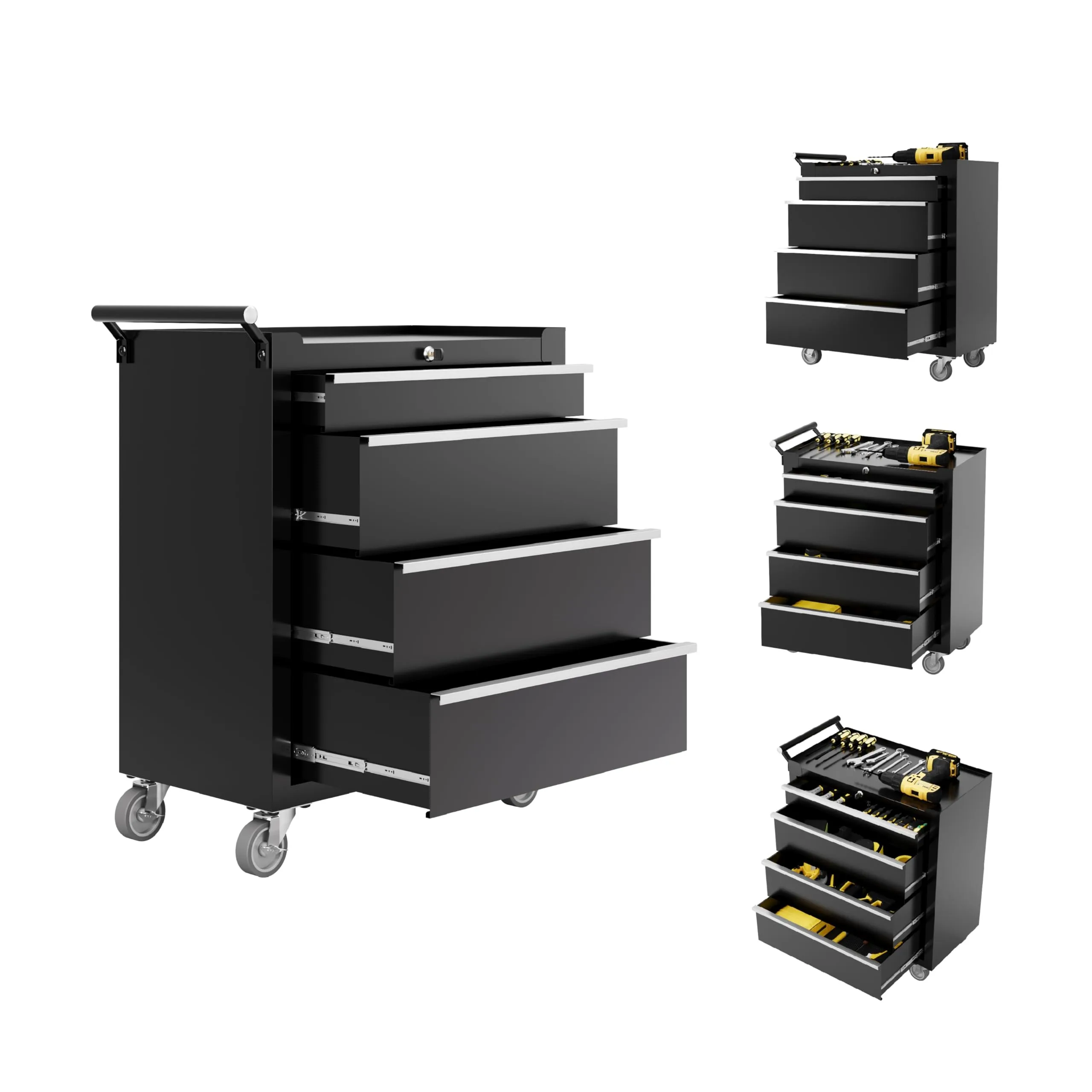 Rolling Tool Chest, 4 Ders Tool Storage Cabinet, Toolbox with Wheels, Portable Tool Cabinet Organizer with Locking