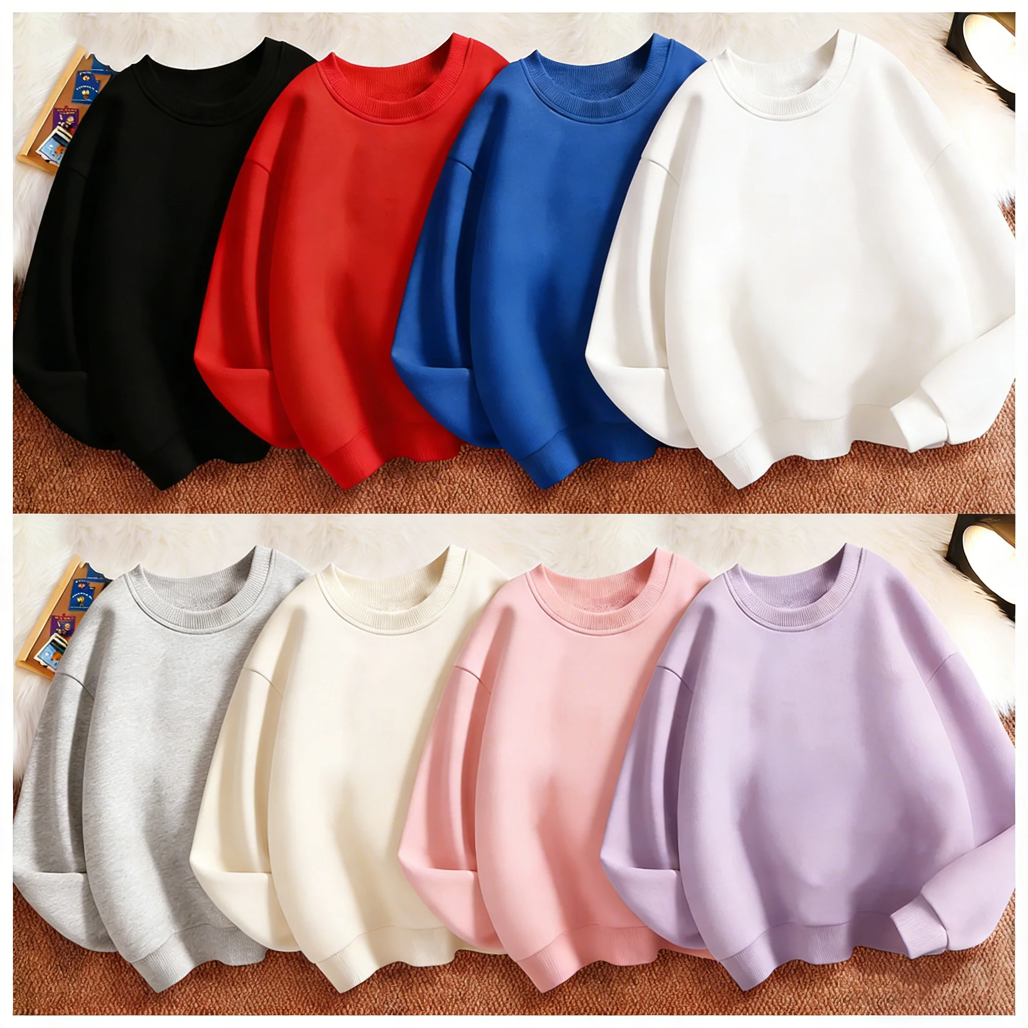 2026 Lässiger Kinder-Sweatshirt-Pullover in Unifarbe Frühling Herbst Rundhals Grafik-Hoodie für Jungen und Mädchen Kinder-Kapuzenpullover