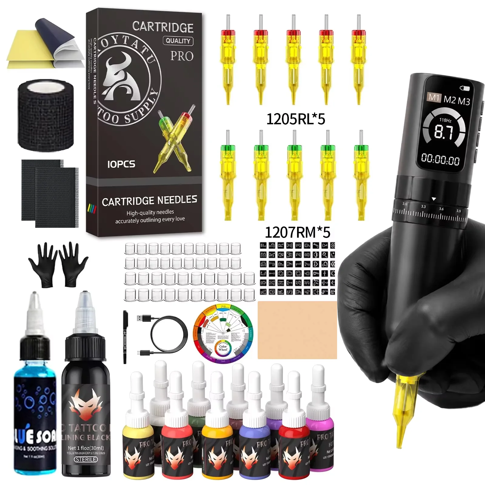 TRO Tattoo Kit Three Modes Tattoo Pen Adjustable Handle Tattoo Machine Tattoo Machine Gun Full Kit Suitable for beginners