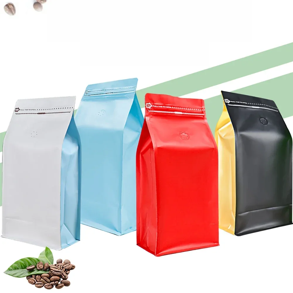 100pcs Smell Proof Light Aluminium Foil Plastic Colored ZipLock Packing 250g Coffee Bean Tea Nut Packaging Bags With Valve