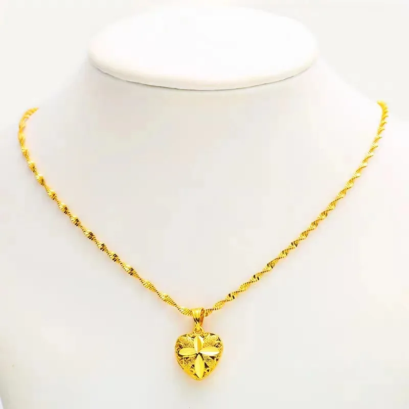 

Hollow Heart Pendant for Women, 24K Gold, AU999 | Double-layered hollow heart with diamond stars, dreamy love symbolism.