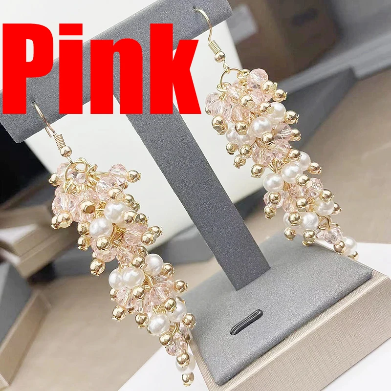 tiki по 1 грн все Girls Long Dangle Drop Cерьги женские Pink Crystal White Pearl Earrings For Women Wedding Fine Quality