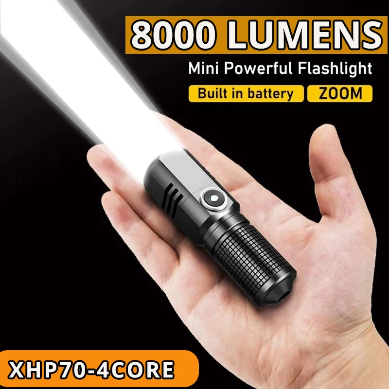 

Powerful Led Flashlight XHP70 4 Core Built in Battery Shot Long Smart Type-c Rechargeable Flash Light EDC Torch Lamp For Camping