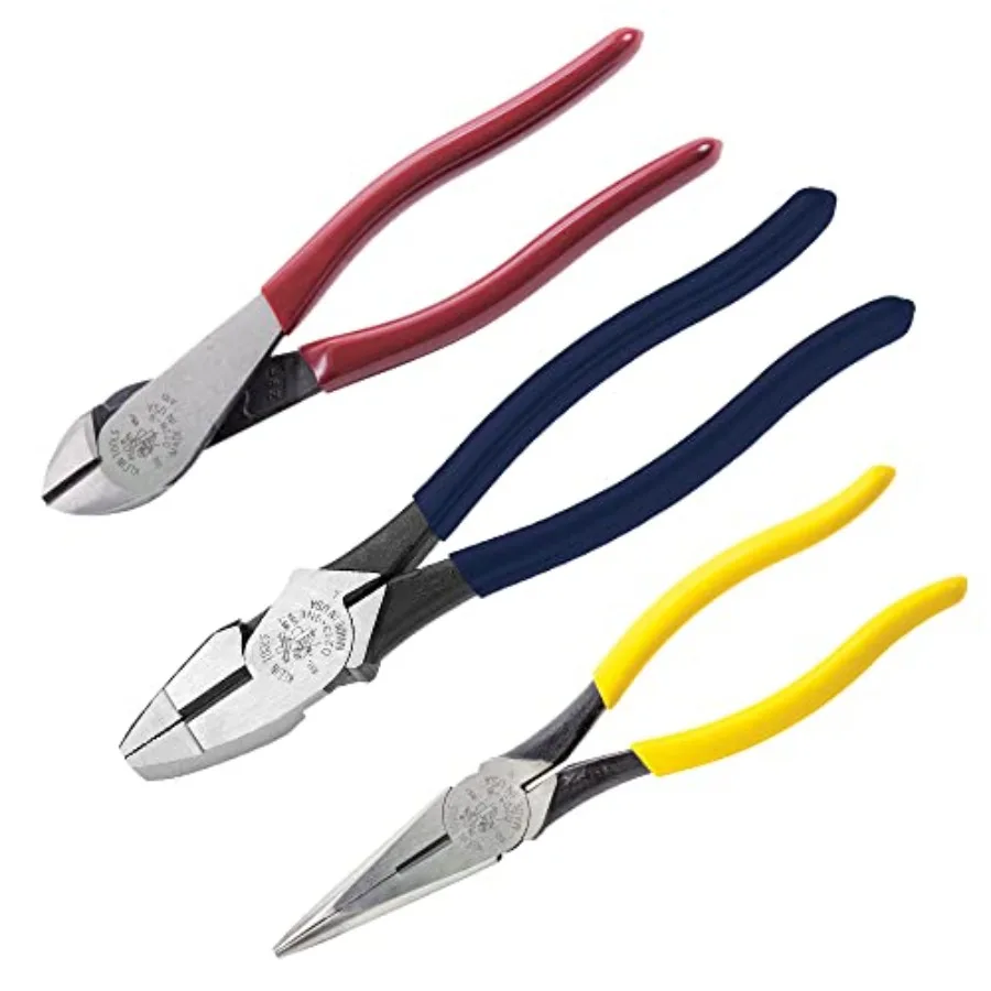 

Plier Set Made in USA Lineman's Pliers Diagonal Cutters and Needle Nose Induction Hardened Knives 3-Piece