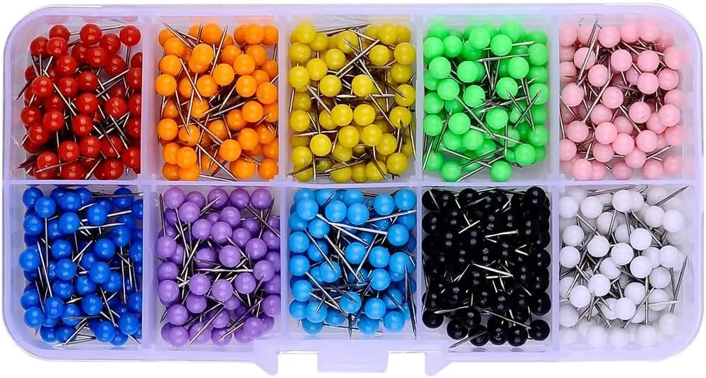 Head Pin Assorted - 600 Pcs Multi-Color Push Pins, 1/8