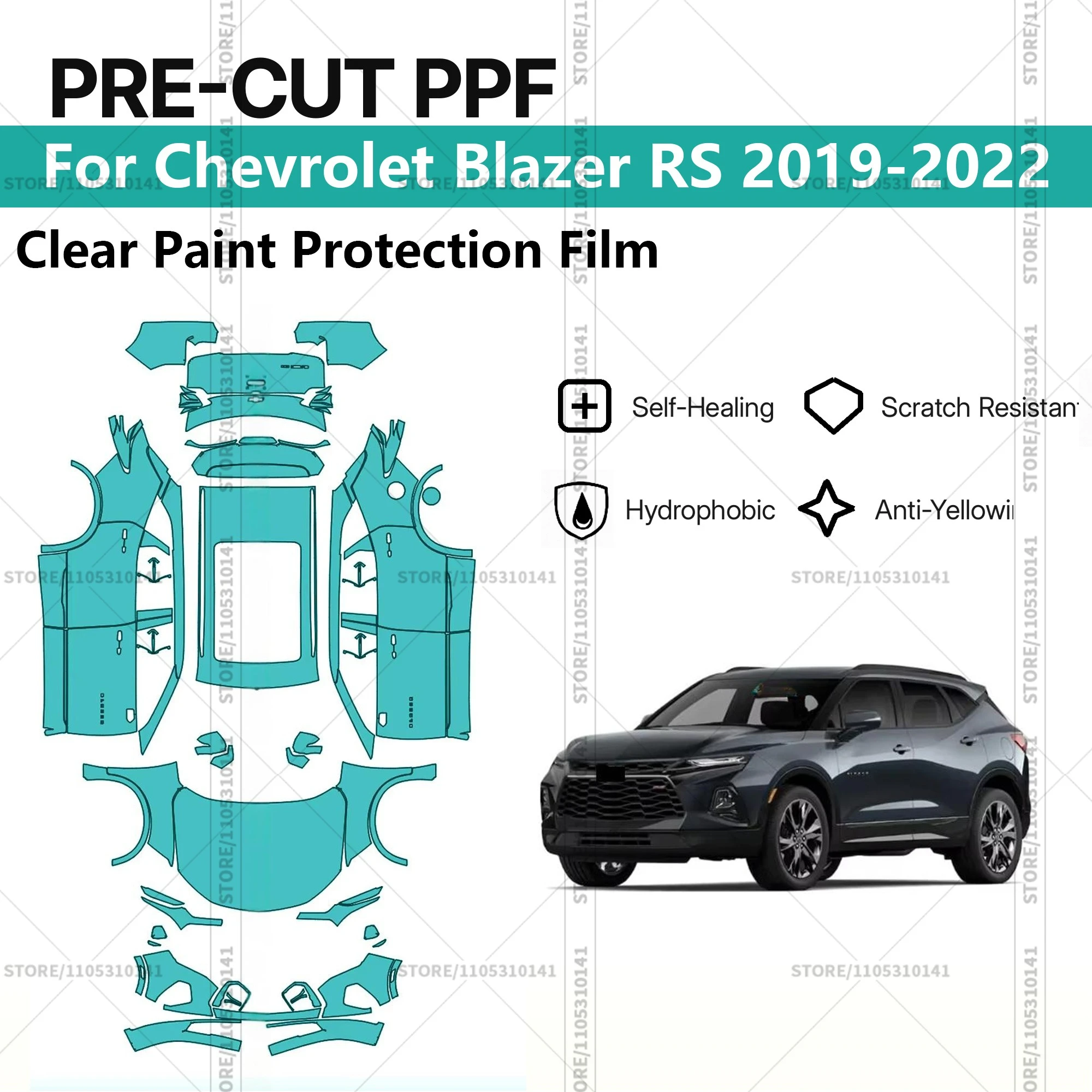 

Предварительно нарезанная защитная пленка PPF, прозрачная автомобильная пленка для полной защиты кузова Chevrolet Blazer RS 2019-2022