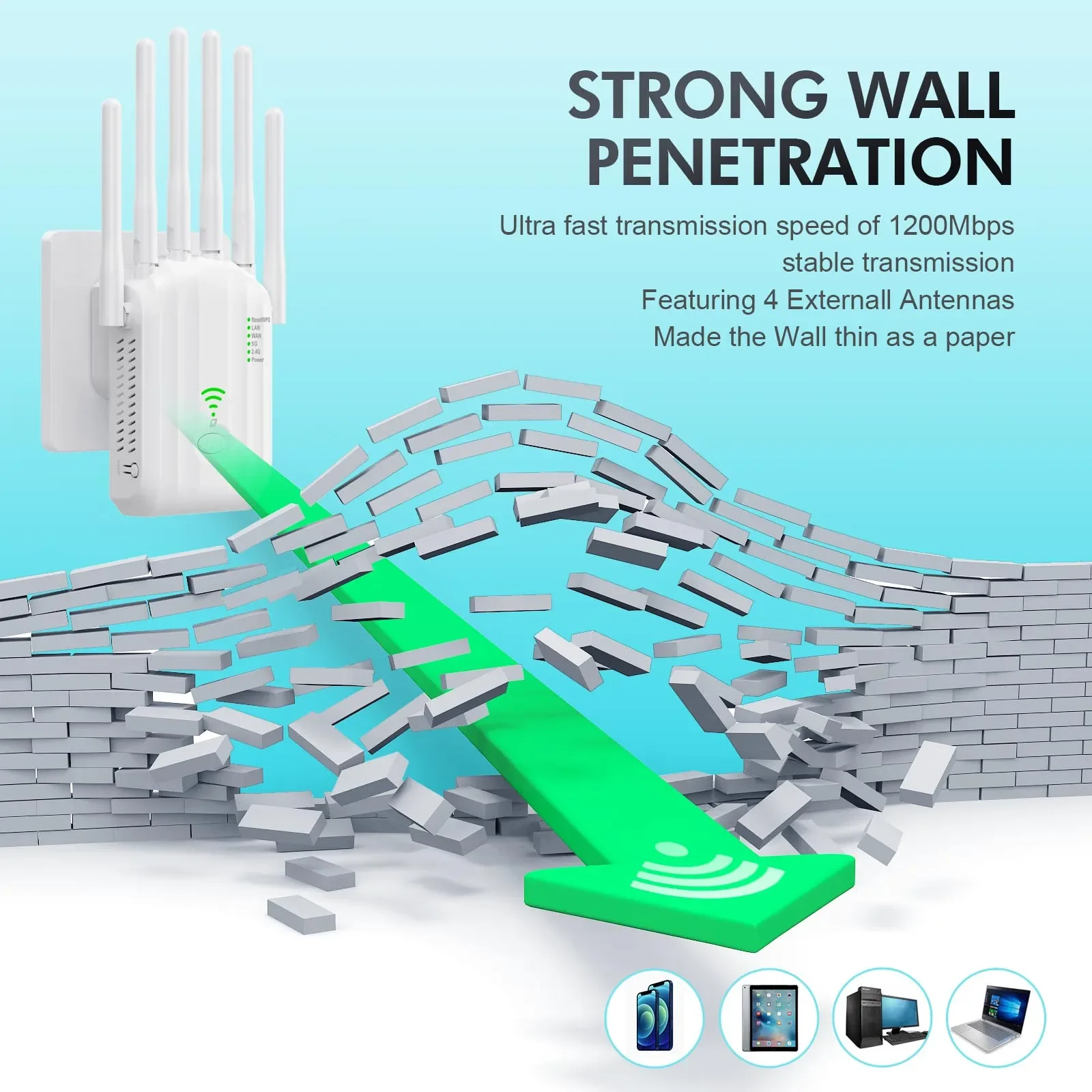 2026 جديد 5Ghz AC1200 مكرر نطاق واي فاي لاسلكي 2.4G ثنائي النطاق مع مكاسب عالية 6 هوائيات تغطية أوسع معزز موسع واي فاي #4